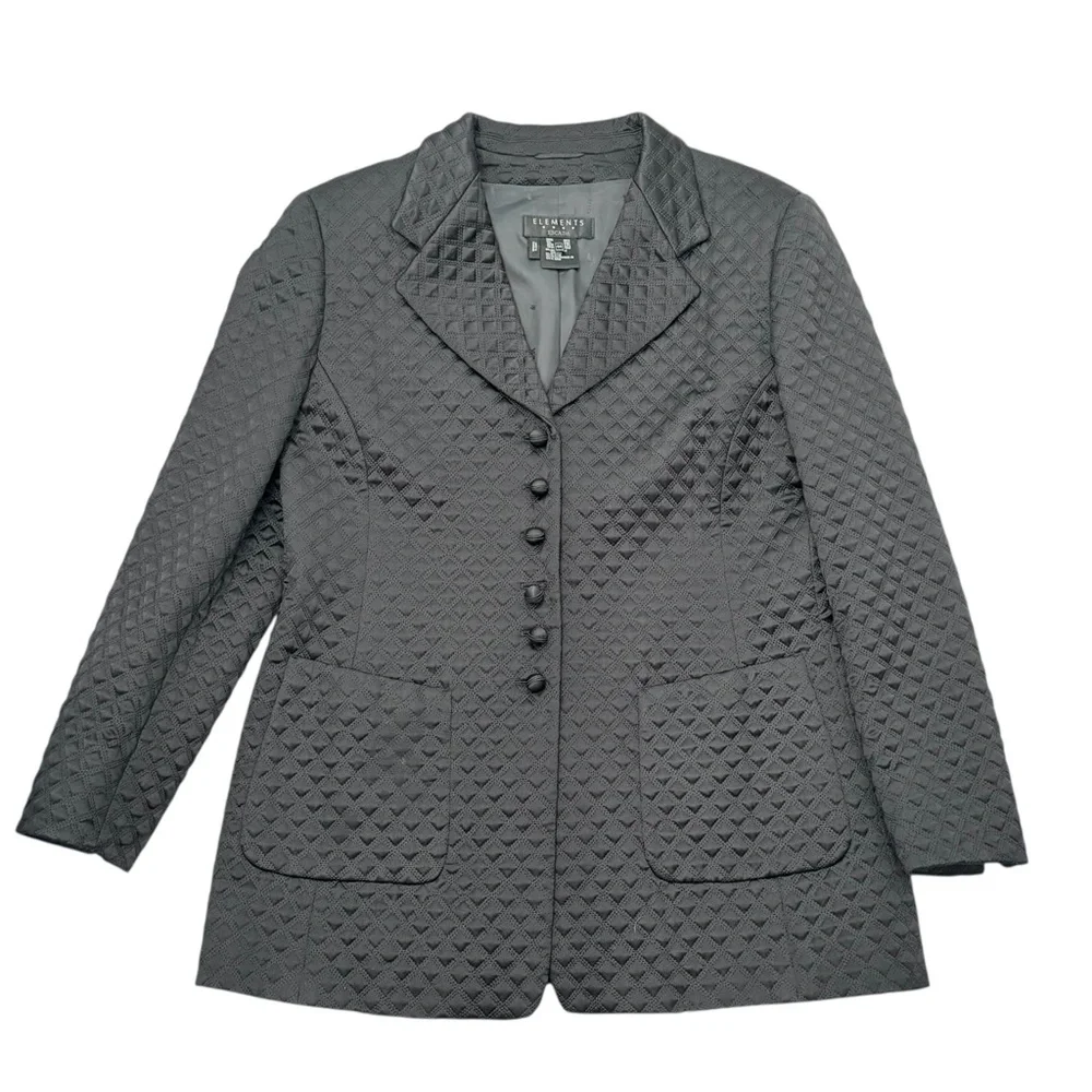 ESCADA ELEMENTS BLACK SILK DIAMOND STITCH DESIGN FITTED BLAZER JACKET
